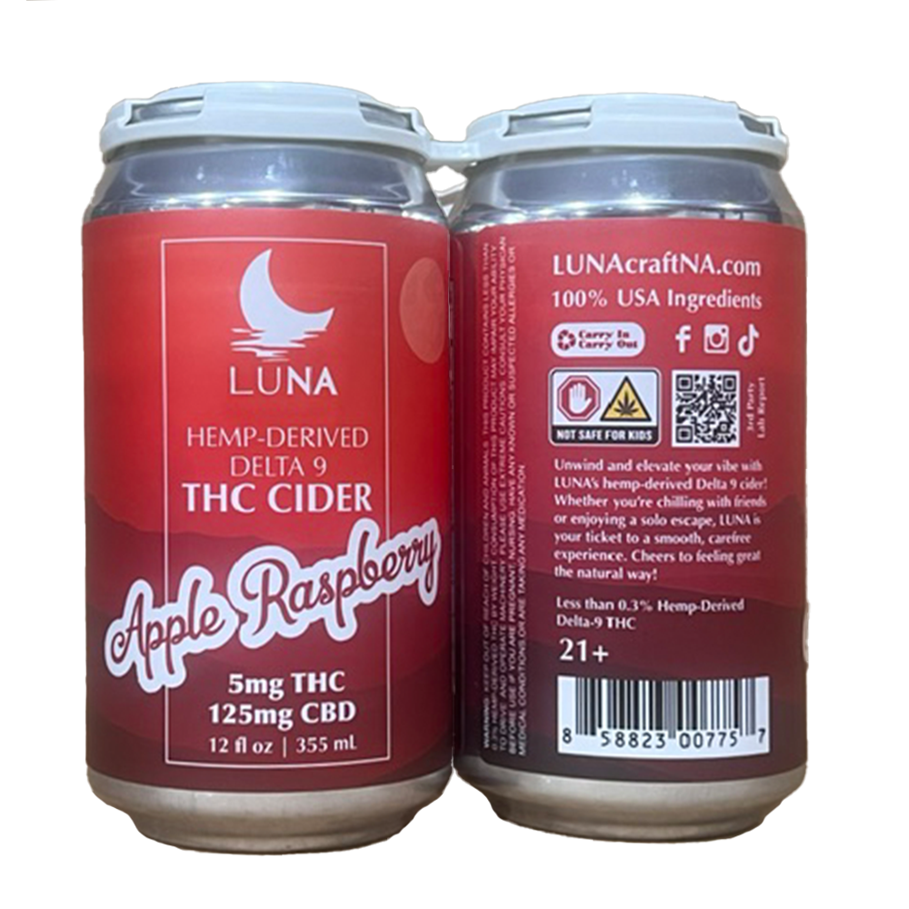 Luna CBD:THC Regular Dose Apple Raspberry Infused Cider 5mg